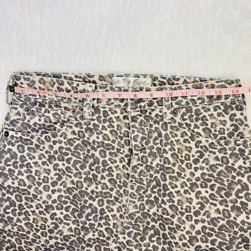 Free People Bailey Denim Mini Skirt Leopard Print Frayed Hem Jean Skirt - Picture 13 of 14
